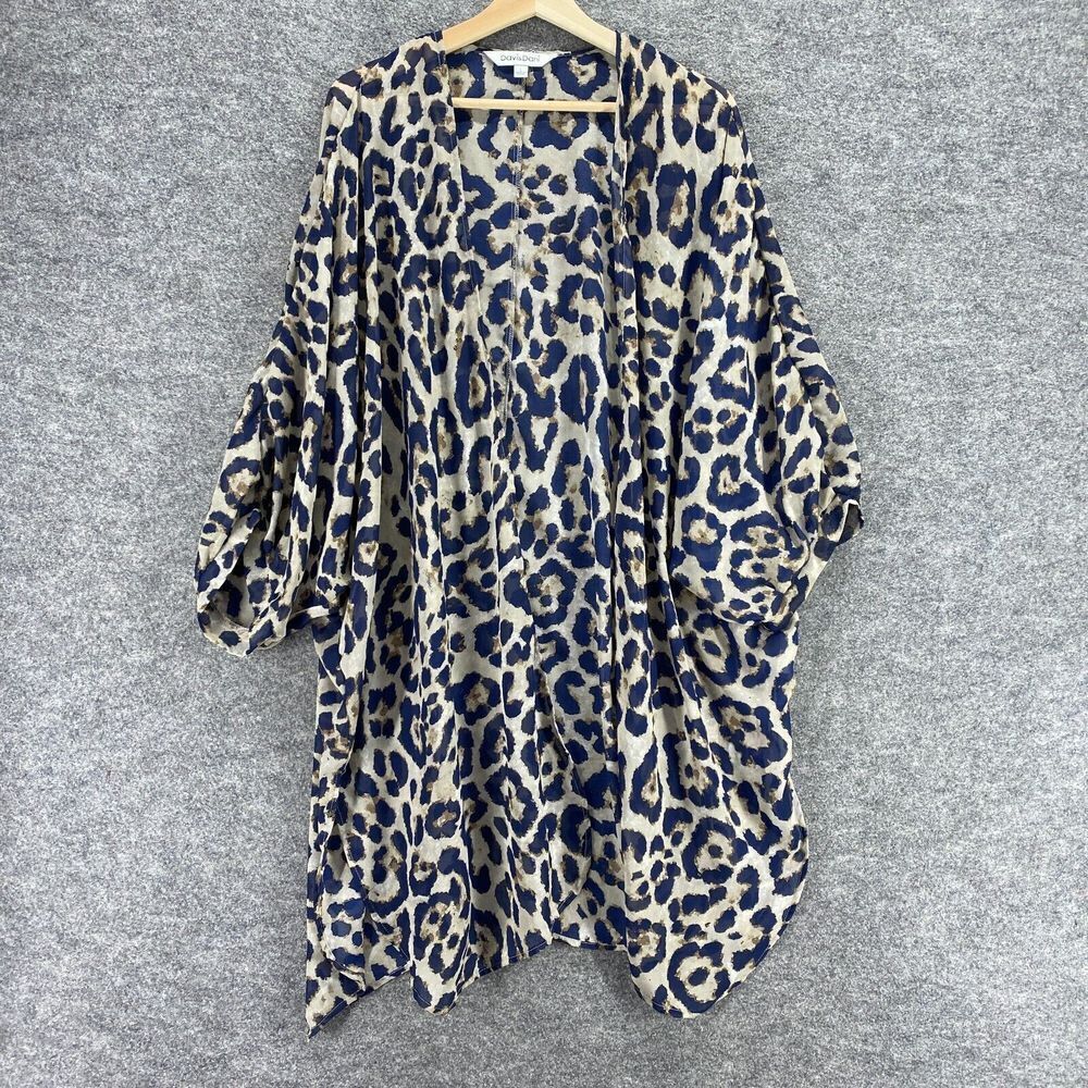 Davi&Dani Top Women L Large Beige Animal Print Long Sleeve Open Front Casual